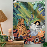 Triogift Jungle Tiger & Girl Wall Tapestry