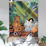 Triogift Jungle Tiger & Girl Wall Tapestry