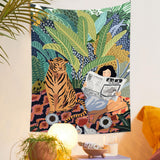 Triogift Jungle Tiger & Girl Wall Tapestry