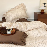 Triogift Rural Life Dark Brown Ruffled Bedsheet Set