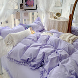 Triogift Candy Color Ruffle Trim Bedsheet Set