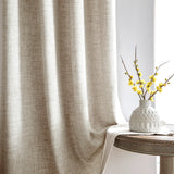 Triogift Beige European Flax Linen Curtains Soft Thick Back Tab Light Filtering Drapes for Bedroom (2 Panels))