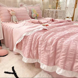 Triogift Princess Summer Korean Style Quilt Cool Chiffon Seersucker Air-conditioned Quilt Bed sheet Summer Blanket Comforter Duvet