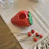 Triogift INS Strawberry Stainless Steel Fruit Fork Children's Kawaii Strawberry Food Picks for Kids Bento Box Accessories Home Decor Craf