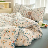 Triogift Floral Bedding Set For Kids And Adults Leaves Flower Duvet Cover  Fresh Botanical  Pillowcases Soft Washed Cotton Home Textile