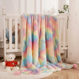 Triogift  Rainbow Fluffy plush blanket Bedspread bed plaid on the sofa cover cute room decor baby kids blankets for beds hairball