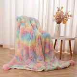 Triogift  Rainbow Fluffy plush blanket Bedspread bed plaid on the sofa cover cute room decor baby kids blankets for beds hairball