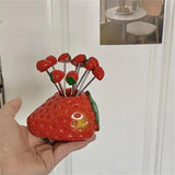 Triogift INS Strawberry Stainless Steel Fruit Fork Children's Kawaii Strawberry Food Picks for Kids Bento Box Accessories Home Decor Craf