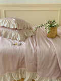 Triogift French Aesthetic Silky Satin Ruffle Bedding Set