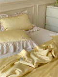 Triogift French Aesthetic Silky Satin Ruffle Bedding Set