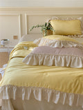 Triogift French Aesthetic Silky Satin Ruffle Bedding Set