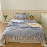 Triogift French Aesthetic Silky Satin Ruffle Bedding Set