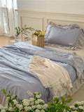 Triogift French Aesthetic Silky Satin Ruffle Bedding Set