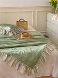 Triogift French Aesthetic Silky Satin Ruffle Bedding Set