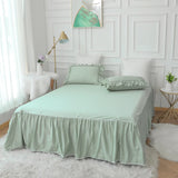 Triogift  Bedding Set Luxury Ruffle Lace Duvet Cover Bed Skirt Pillowcase Green Egyptian Cotton Princess Bedspread Bed Set Queen King Size