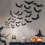 Triogift 12/24/48pcs Halloween Decoration 3D Black Bat Halloween Party DIY Bar Room Decor Party Scary Props Wall Sticker