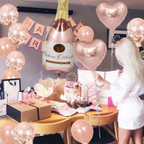 Triogift Rose Gold Birthday Decoration Foil Heart Balloons Big Champagne Goblet Balloon Paper Pompoms Birthday Party Decor Kids