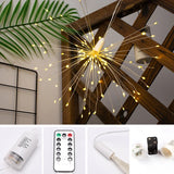 Triogift  198LEDs RC Dandelion Firework LED Copper Wire Strip String Lights Waterproof Fairy Lights Christmas Light For Wedding Decor D30