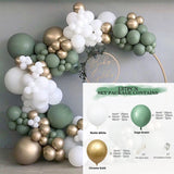 Triogift  Balloon Garland Green Baby Shower Wedding Birthday Hen Party Decoration Bridal Shower Green White Chrome Gold Ballon 137pcs/Set