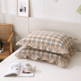 Triogift 48x74cm Washed Cotton Pillowcase Home Bedding Super Soft Plaid Pillow Cover Ruffled Pillow Case Dorm Girl Room Decoration 2pcs