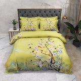 Triogift 100% Egyptian Cotton US size Bedding Queen King size 4Pcs Birds and Flowers Leaf Gray Shabby Duvet Cover Bed sheet Pillow shams