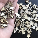 Triogift 50pcs Wooden Christmas Tree Snowflakes Stars DIY Christmas Hanging Ornaments Pendant Table Confetti Christmas Home Decorations