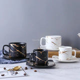 Triogift  -  Marble Coffee Cup, Black and White Cup and Saucer Cup. High Quality Coffee Cup, Coffee Set, Coffee Saucer Cup