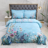 Triogift 100% Egyptian Cotton US size Bedding Queen King size 4Pcs Birds and Flowers Leaf Gray Shabby Duvet Cover Bed sheet Pillow shams