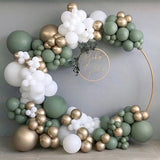 Triogift  Balloon Garland Green Baby Shower Wedding Birthday Hen Party Decoration Bridal Shower Green White Chrome Gold Ballon 137pcs/Set