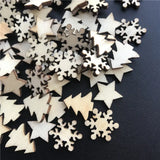 Triogift 50pcs Wooden Christmas Tree Snowflakes Stars DIY Christmas Hanging Ornaments Pendant Table Confetti Christmas Home Decorations