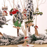 Triogift Car Ornaments Small Christmas Tree Hanging Wooden Pendants Elk Cartoon Animal Ornaments 2025 New Christmas Holiday Decorations