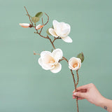 Triogift Luxury Big Magnolia Artificial Silk Flower Long Branch Living Room Home Wedding Decor Arrangement Autumn White Orchid Fake Plant