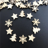 Triogift 50pcs Wooden Christmas Tree Snowflakes Stars DIY Christmas Hanging Ornaments Pendant Table Confetti Christmas Home Decorations