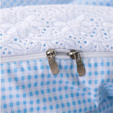 Triogift  Pastoral embroidery ruffles bedsheet set blue plaid cotton bedding set ropa de cama bed sheets and pillowcases duvet cover set