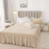 Triogift Beige Crystal Velvet Bedding Set Winter Warm Bedspread Solid Color Thick Duvet Cover Bed Skirts Pillowcase Home Textile