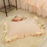 Triogift Butterfly Embroidery Bedding Set Luxury Lace Ruffle Princess Duvet Cover Bedspread Bed Skirt Pillowcases Cotton Home Textile