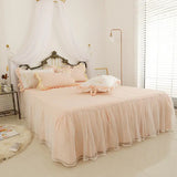 Triogift Butterfly Embroidery Bedding Set Luxury Lace Ruffle Princess Duvet Cover Bedspread Bed Skirt Pillowcases Cotton Home Textile