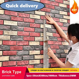 Triogift  Wallpaper Self-adhesive 3D Brick Wall Stickers Waterproof Moisture Antique Wall Skirt Background Wallpaper Vintage Stickers