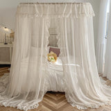 Triogift Luxury Retro Nostalgia Linen Bed Valance U Shape Rail Mosquito Net Suitable For 1.5M 1.8M 2M Double Bed Bedroom Decoration