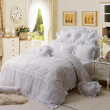 Triogift  Princess style White fleece winter warm Bedding set lace Luxury Duvet cover set full queen king size bed skirt warm bedclothes