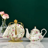 Triogift  -  European Bone China Tea Set English Afternoon Tea Cup Set Teapot High-Grade Porcelain Coffee Pot 1 TeaPot 2 Cups and Saucers