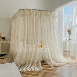 Triogift Luxury Retro Nostalgia Linen Bed Valance U Shape Rail Mosquito Net Suitable For 1.5M 1.8M 2M Double Bed Bedroom Decoration