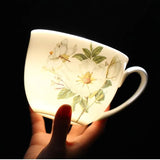 Triogift  - 600ml Creative Ceramic Mug with Cover Chinese Style Special Slotted Cup Breakfast bowl Mug Office Fancy Gift for Tea Drinker