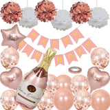 Triogift Rose Gold Birthday Decoration Foil Heart Balloons Big Champagne Goblet Balloon Paper Pompoms Birthday Party Decor Kids