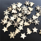 Triogift 50pcs Wooden Christmas Tree Snowflakes Stars DIY Christmas Hanging Ornaments Pendant Table Confetti Christmas Home Decorations