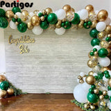 Triogift  123pcs Green Gold Balloon Garland Arch Gold Confetti White Globos Birthday Party Wedding Valentines Day Anniversary Decoration