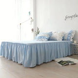 Triogift  100%Cotton Bed Sets Queen King Size Blue Duvet Cover Bed Skirt Pillowcase for Princess Room Korean Lace Bedding Set Luxury