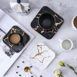 Triogift  -  Marble Coffee Cup, Black and White Cup and Saucer Cup. High Quality Coffee Cup, Coffee Set, Coffee Saucer Cup