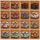 Triogift  Square retro distressed tissue box Creative British wind roll paper box Fashion cylinder pumping paper box for nostalgic cars