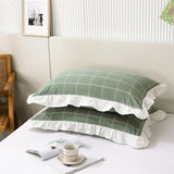 Triogift 48x74cm Washed Cotton Pillowcase Home Bedding Super Soft Plaid Pillow Cover Ruffled Pillow Case Dorm Girl Room Decoration 2pcs